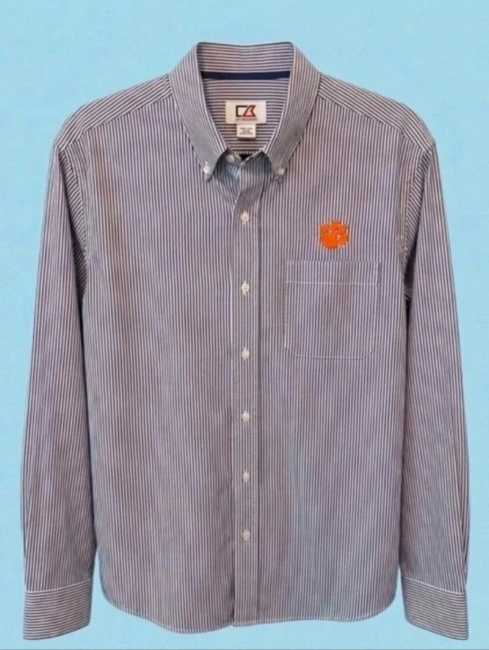 Cutter & Buck Clemson Tigers Striped Button Down Dress Shirt
